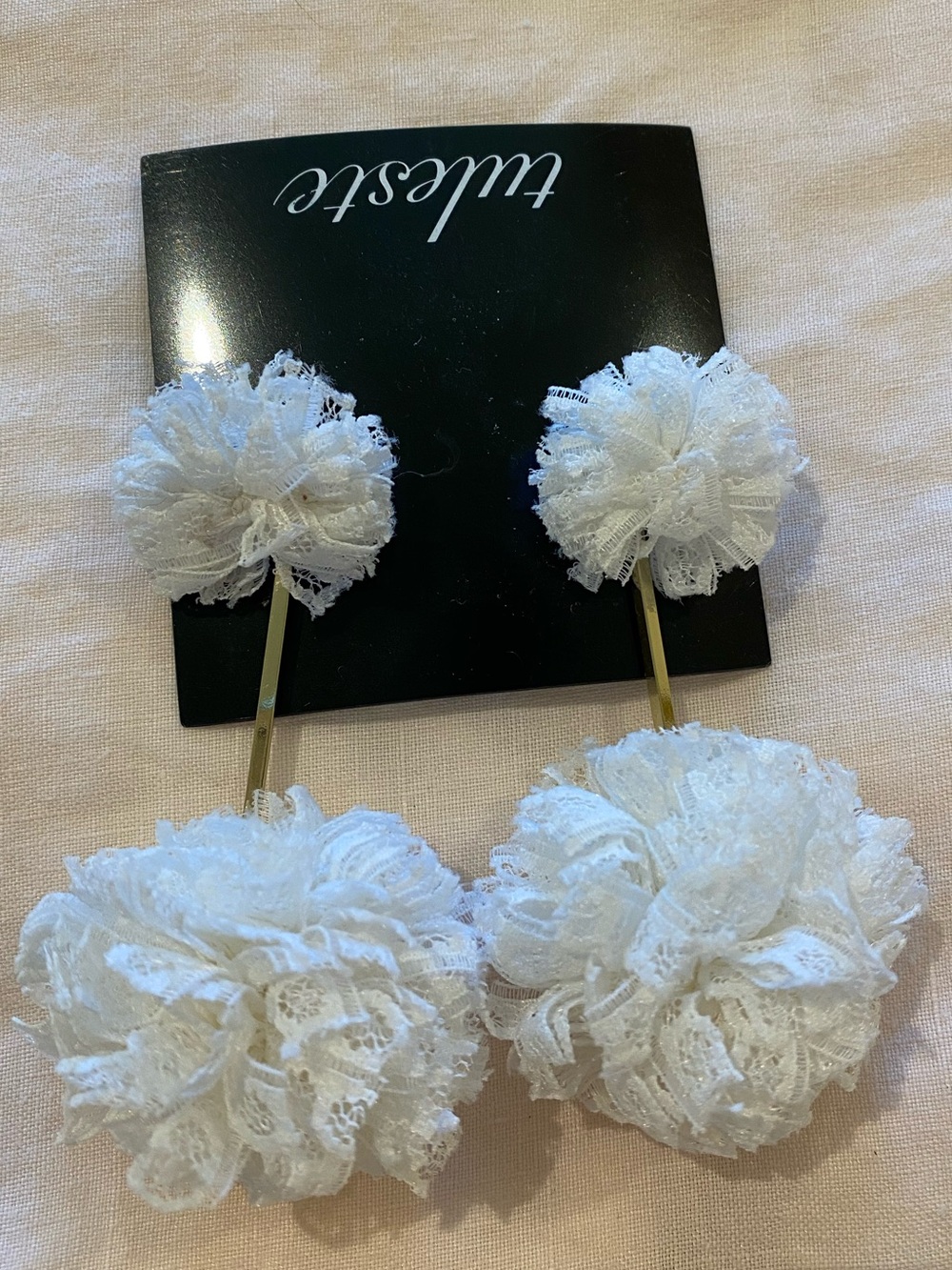 NEW Tuleste White Lace Double Pom Pom Earring Boho Free People